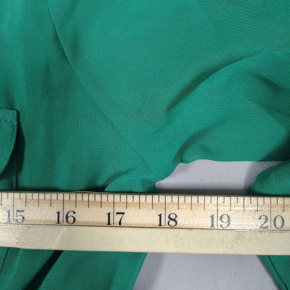 She's Cool Shirt Dress Women L Green Chiffon Button Up Roll Tab Sleeve Polyester - Picture 8 of 11